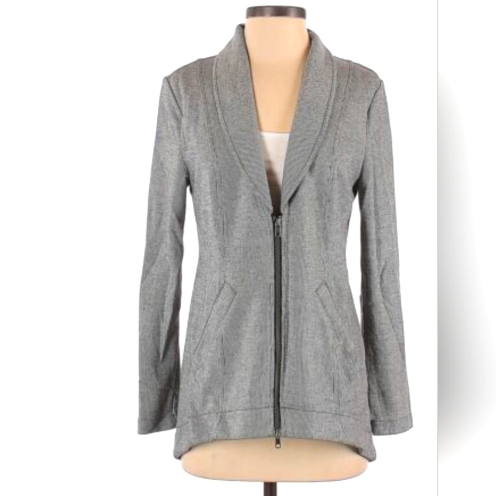 Cabi Drop-Off Jacket Full-Zip Front/Back Pleat Hi/Lo Pin-Stripe Gray Medium